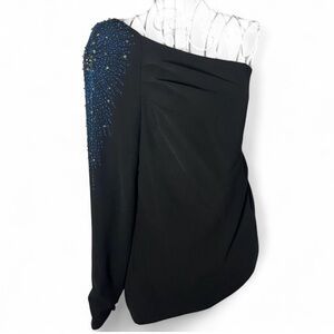 Trina Turk Embellished Starburst One Shoulder Black Top Holiday Festive Sz 10